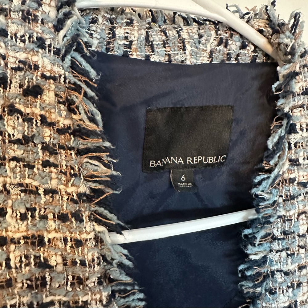 Banana Republic Collarless Metallic Tweed Blazer in Coastal Blue Size 6 💙🩵🤍 - Picture 5 of 13